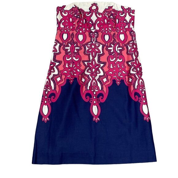 Lilly Pulitzer Bowen Pink & Navy Strapless Dress Size 0 - Picture 2 of 9